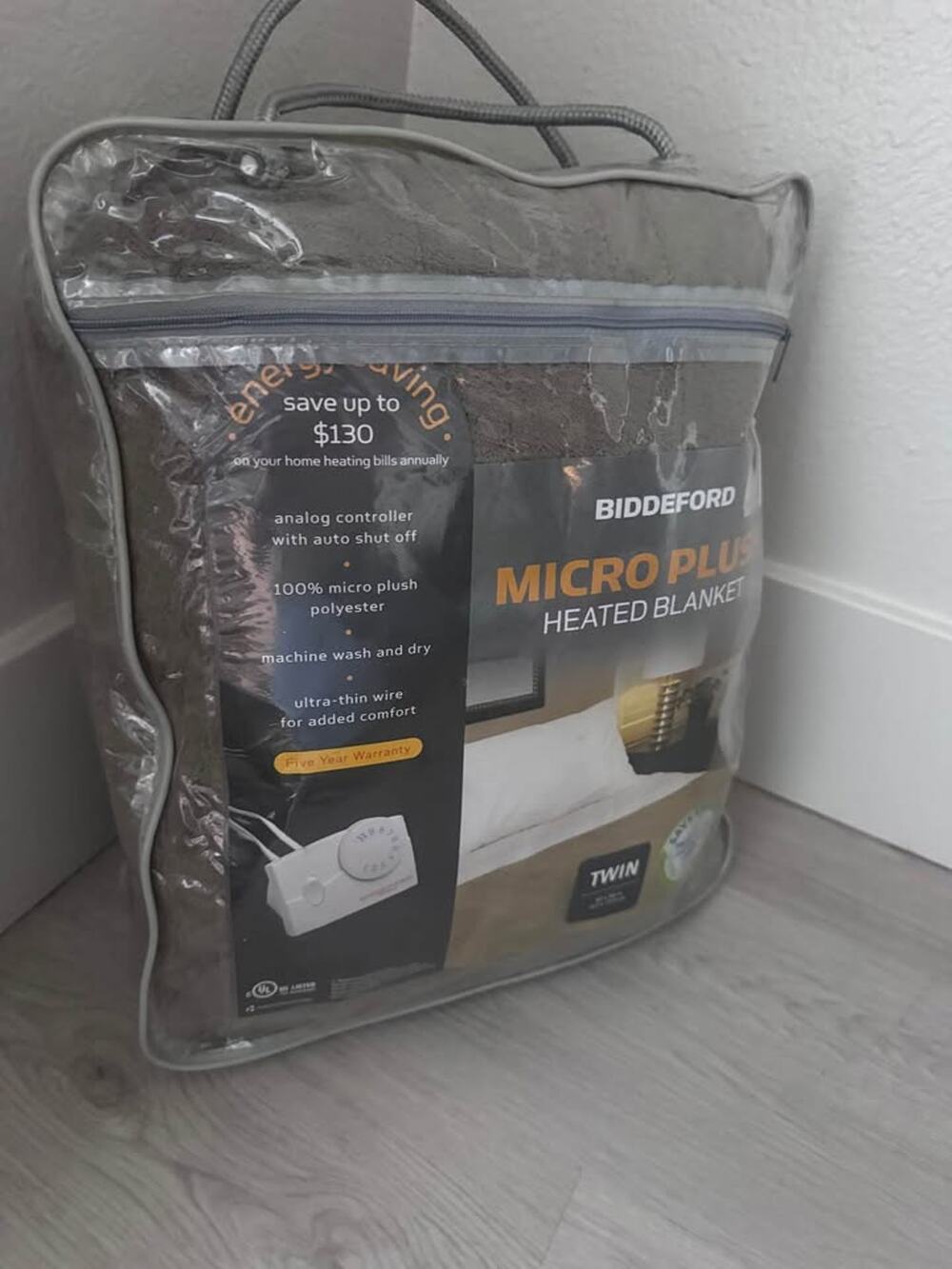Biddeford Heated Micro Plush Electric Blanket Twin 62x84in Tan Beige